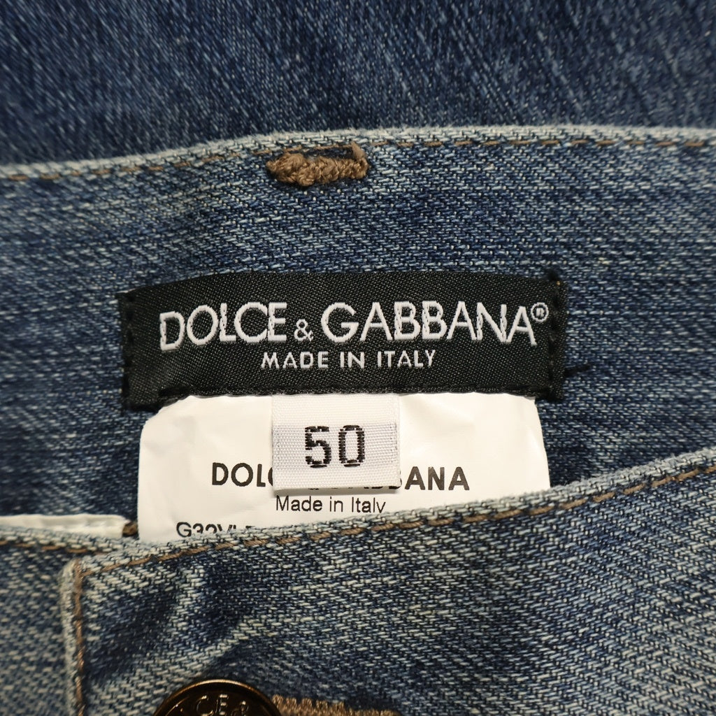DOLCE & GABBANA(ドルチェアンドガッバーナ) 14CLASSIC DGプレート付 ダメージ加工 ローライズ デニムパンツ ライトインディゴ G32VLD G8A12