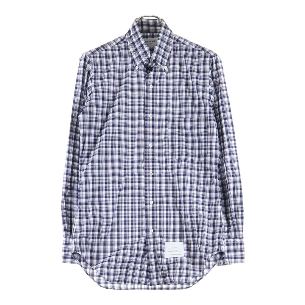 THOM BROWNE(トムブラウン) オクスフォード チャック柄 長袖シャツ ホワイト/ネイビー A0151A43060