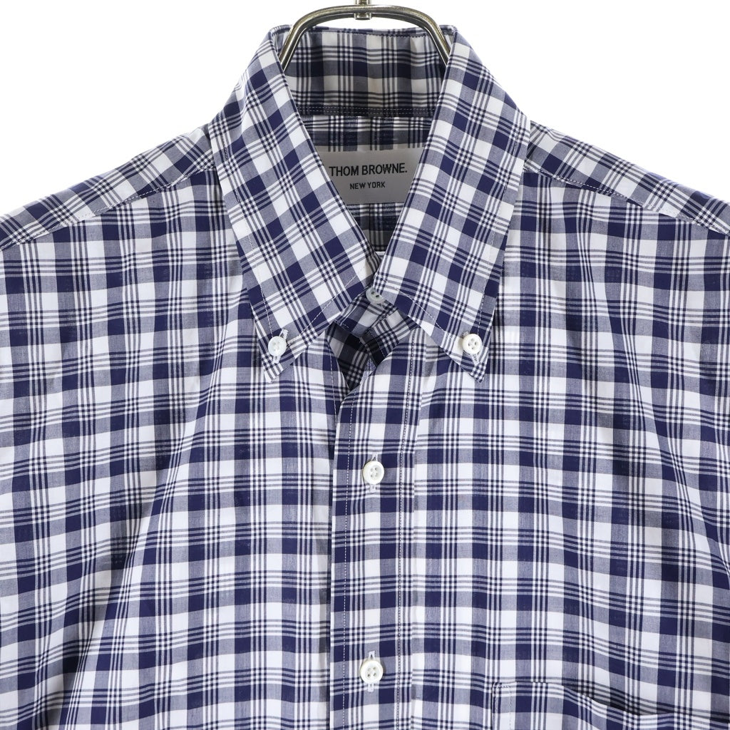 THOM BROWNE(トムブラウン) オクスフォード チャック柄 長袖シャツ ホワイト/ネイビー A0151A43060