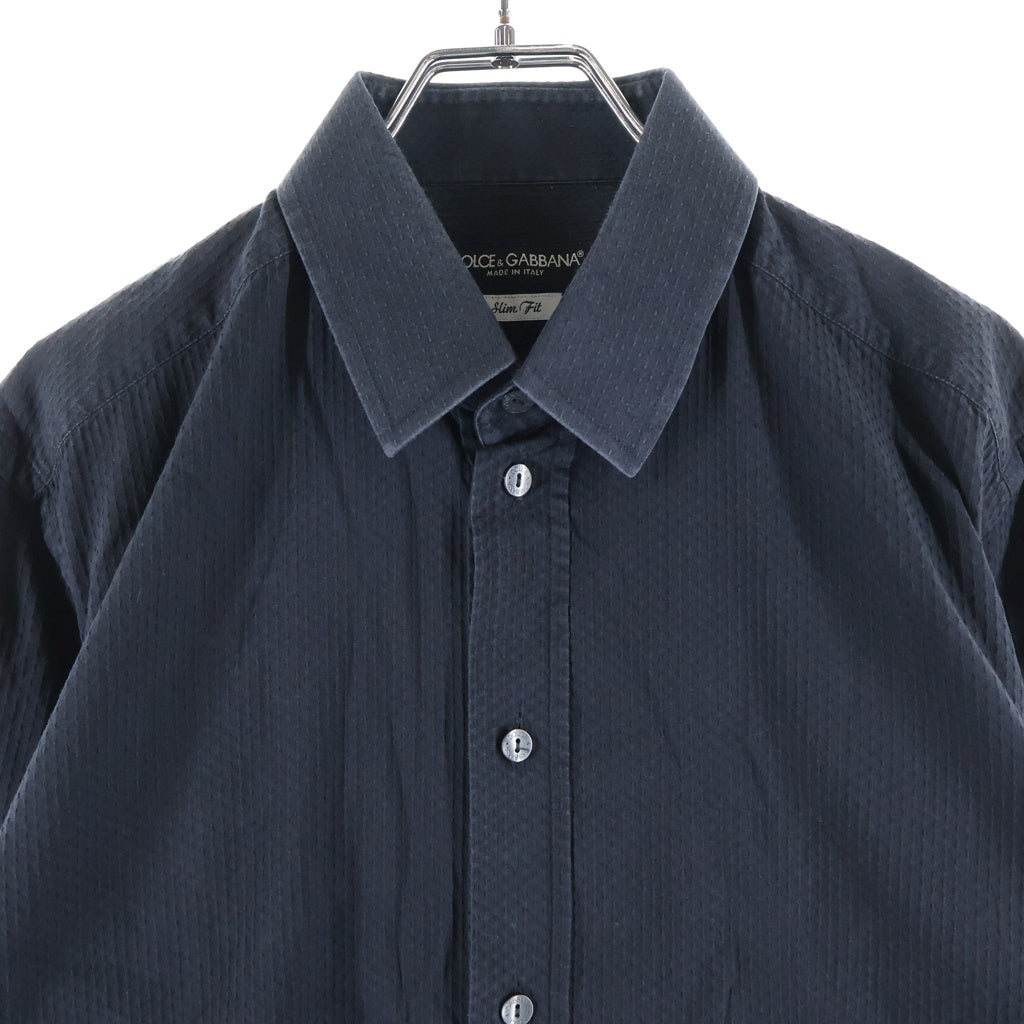 DOLCE & GABBANA(ドルチェアンドガッバーナ) SLIM FIT 刺子ストライプ カジュアル長袖シャツ ブラック G5371Z FMEAB
