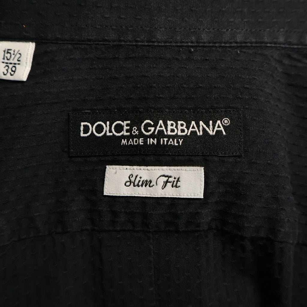DOLCE & GABBANA(ドルチェアンドガッバーナ) SLIM FIT 刺子ストライプ カジュアル長袖シャツ ブラック G5371Z FMEAB