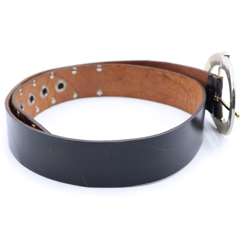 DOLCE & GABBANA(ドルチェアンドガッバーナ) オーバルバックル レザーベルト シルバー/ブラウン