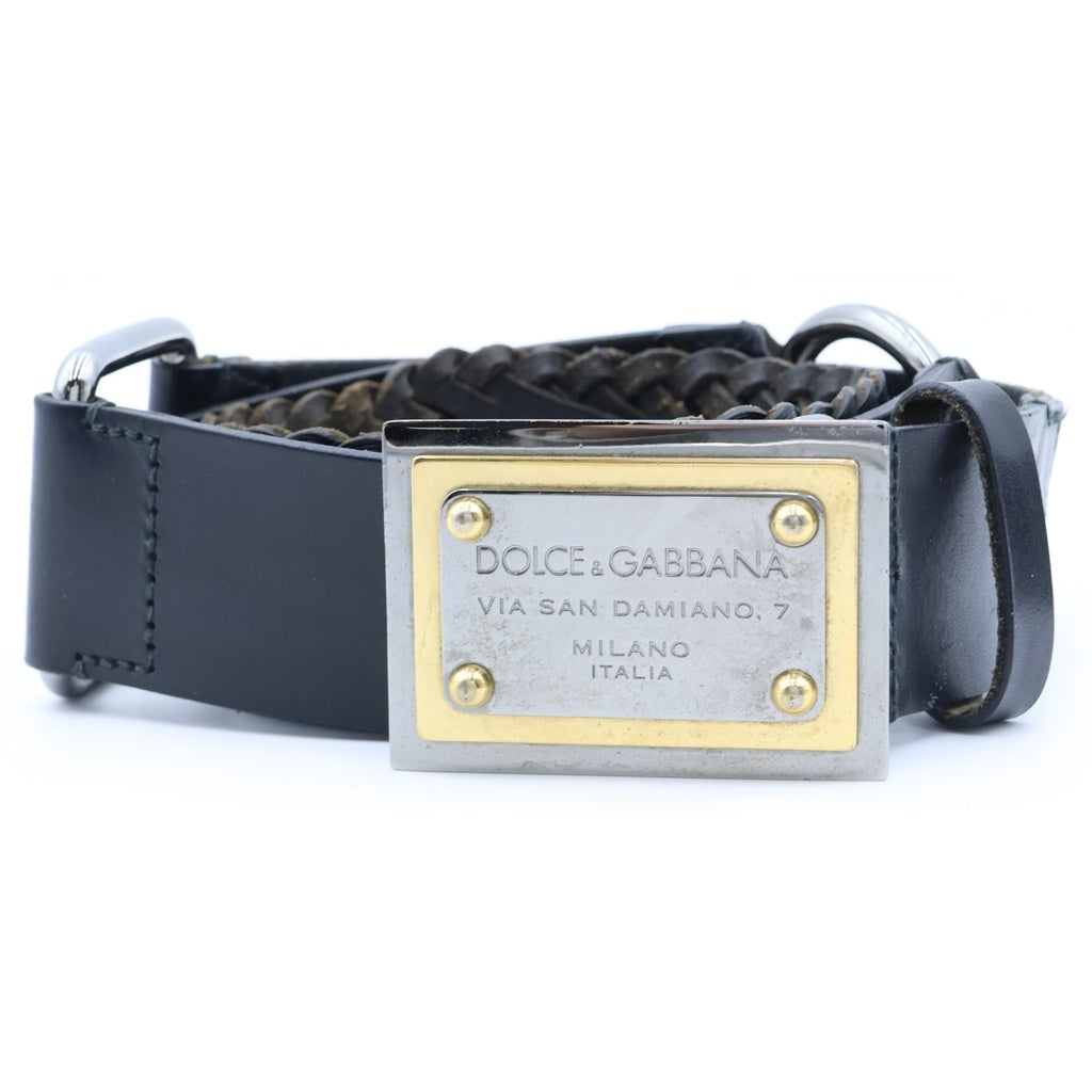 DOLCE & GABBANA(ドルチェアンドガッバーナ) スクエアバックル メッシュ混合ベルト ブラック/シルバー