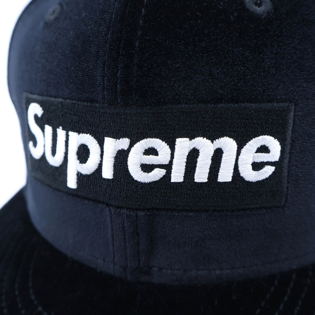 SUPREME(シュプリーム) 22AW ×NEW ERA Velour Box Logo Cap ニューエラ ベロア ボックスロゴ ベースボール キャップ 帽子 ブラック