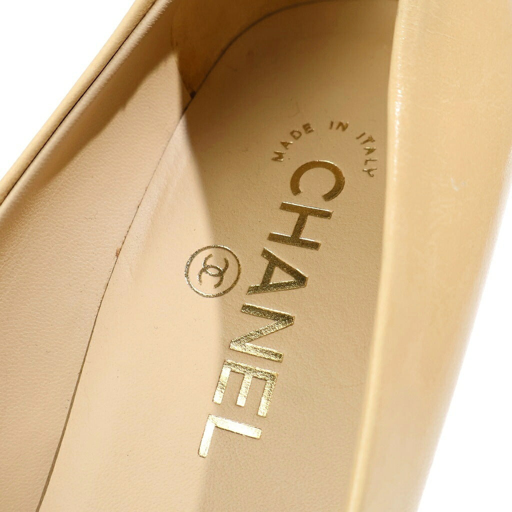 CHANEL(シャネル) バイカラー ココマーク ポインテッドトゥ ヒールパンプス ベージュ レザー G31983