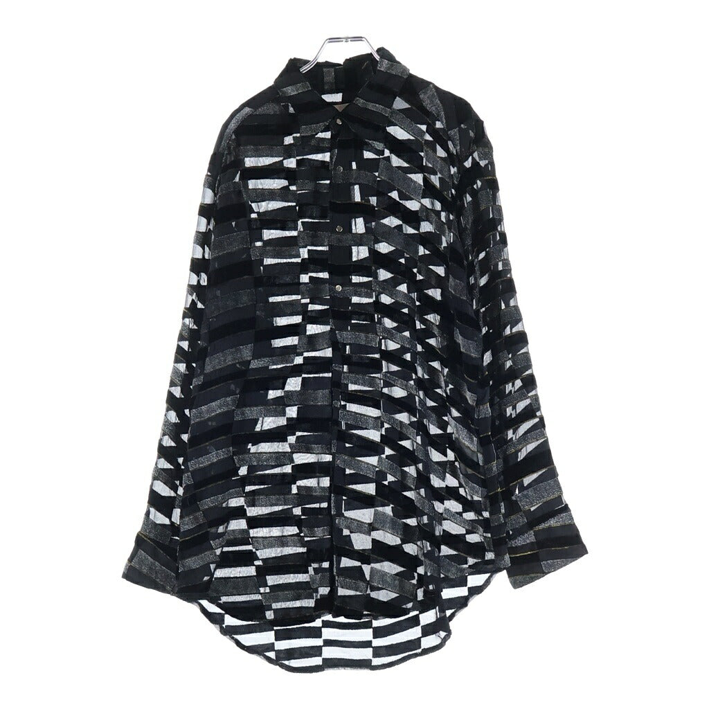 ERL(イーアールエル) Woven Blanket Coat デザイン シースルー長袖シャツ ブラック ERL04-B007