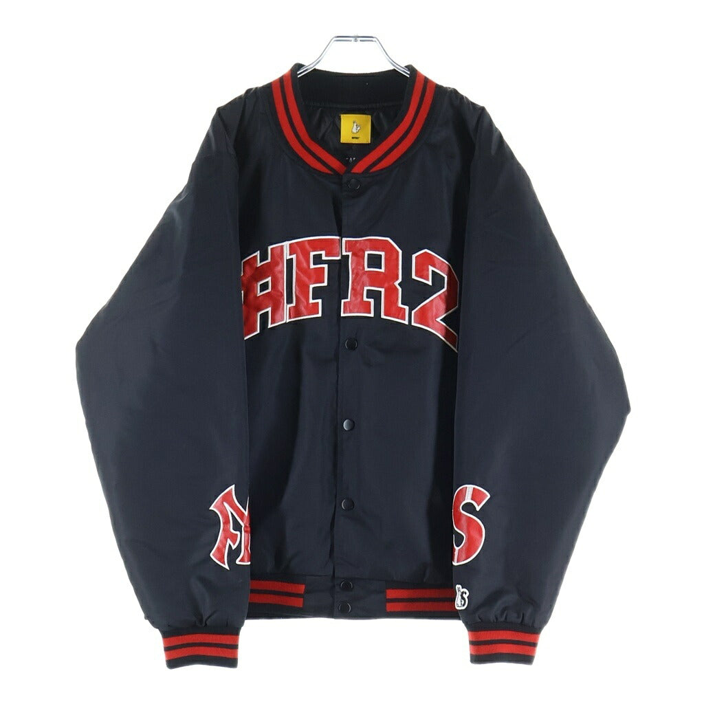 SAPEur(サプール) 22AW ×FR2 NYLON STUDIUM JUMPER エフアールツー レザーパッチロゴ スタジアムボンバージャケット ブラック