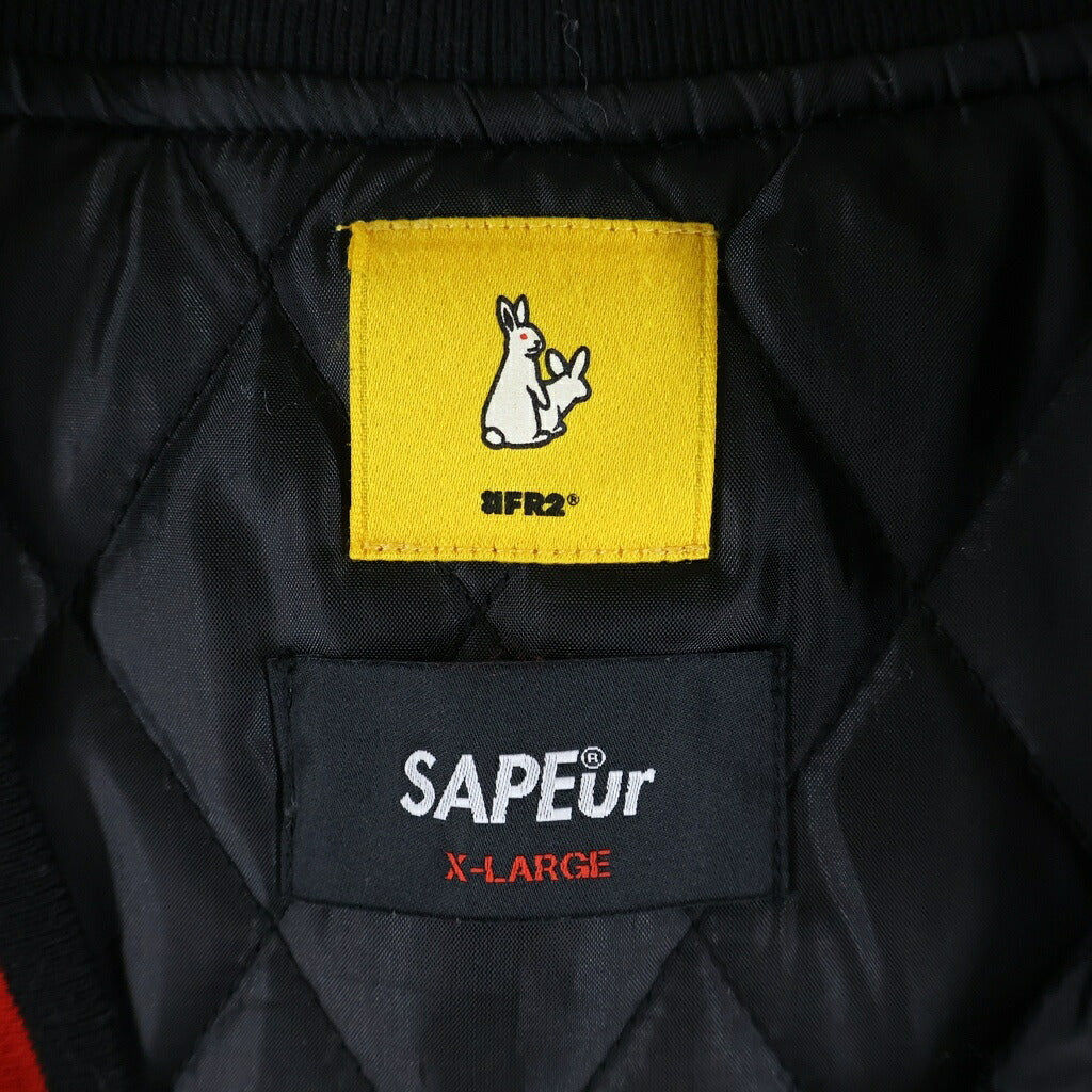 SAPEur(サプール) 22AW ×FR2 NYLON STUDIUM JUMPER エフアールツー レザーパッチロゴ スタジアムボンバージャケット ブラック