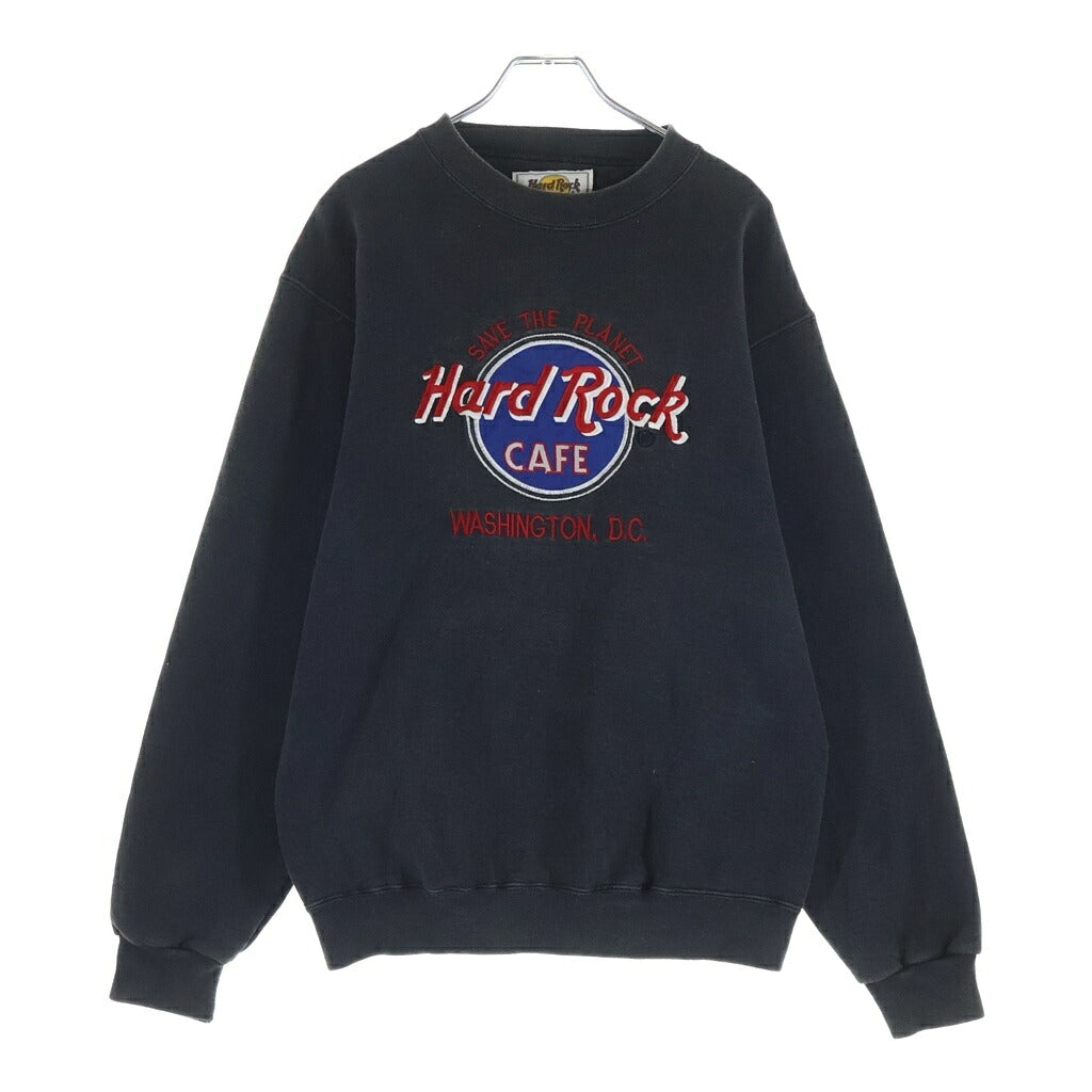NO BRAND(ノーブランド) 【Hard Rock Cafe(ハードロックカフェ)】ロゴ刺繍 スウェットクルーネックシャツ トレーナー ブラック