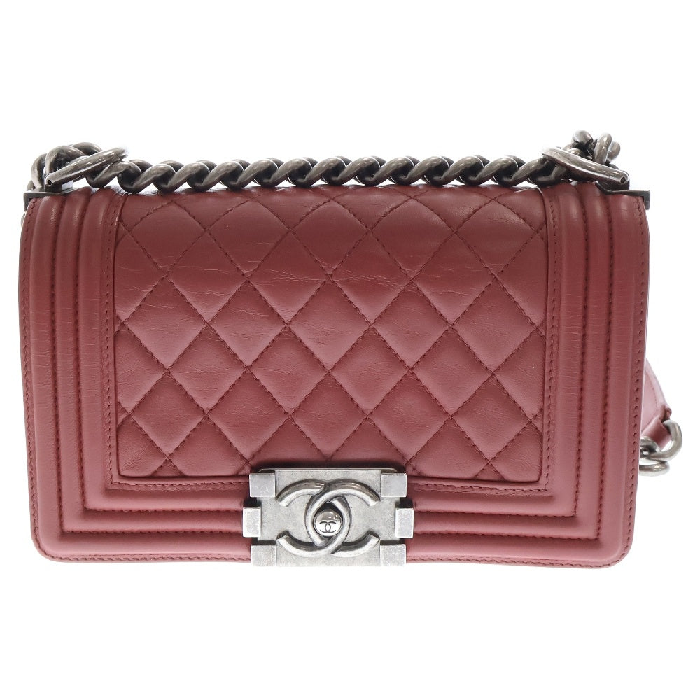 CHANEL(シャネル) ボーシャネル20 チェーンショルダーバッグ レッド系 ラムスキン レザー シルバー金具 斜め掛けバッグ ローズピンク