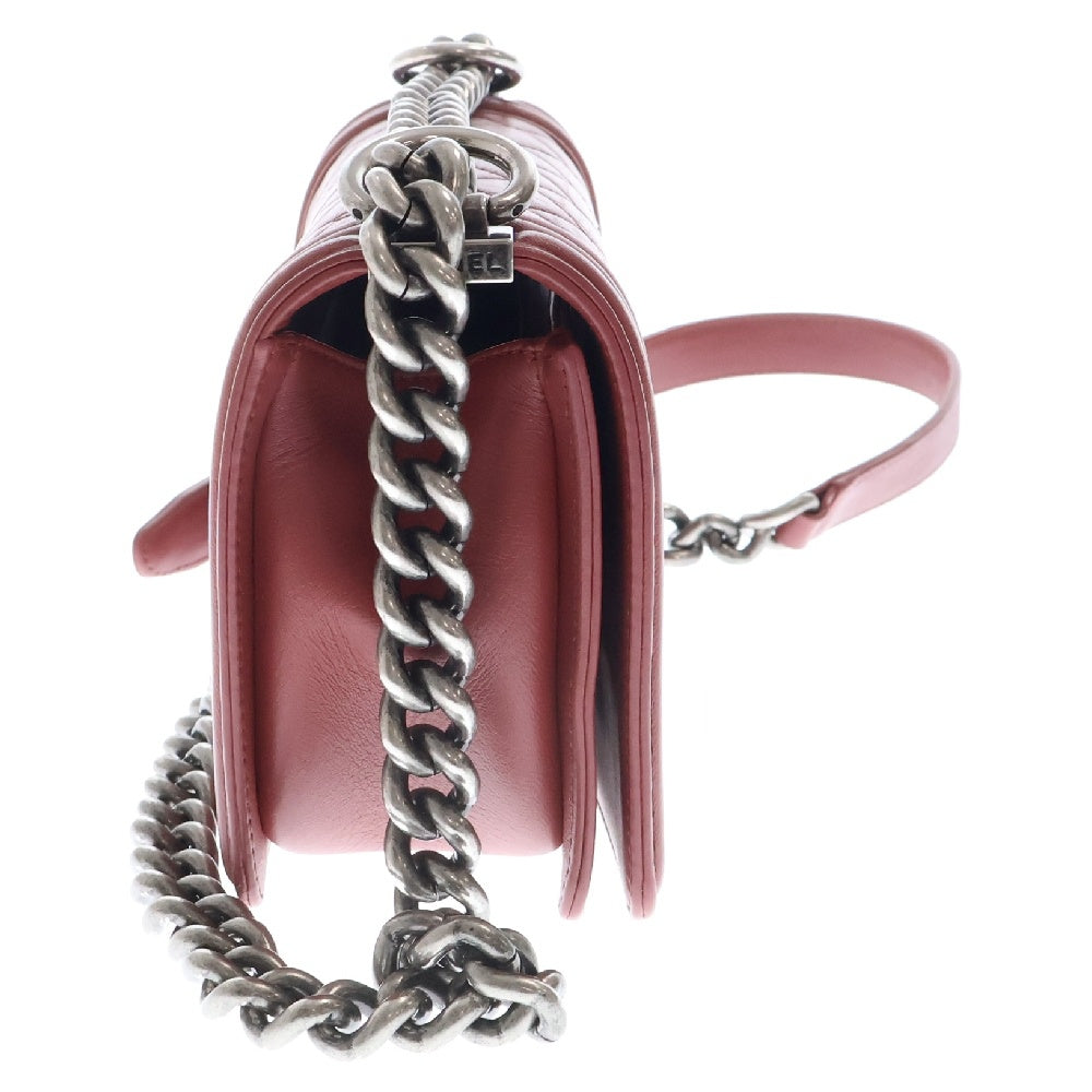 CHANEL(シャネル) ボーシャネル20 チェーンショルダーバッグ レッド系 ラムスキン レザー シルバー金具 斜め掛けバッグ ローズピンク