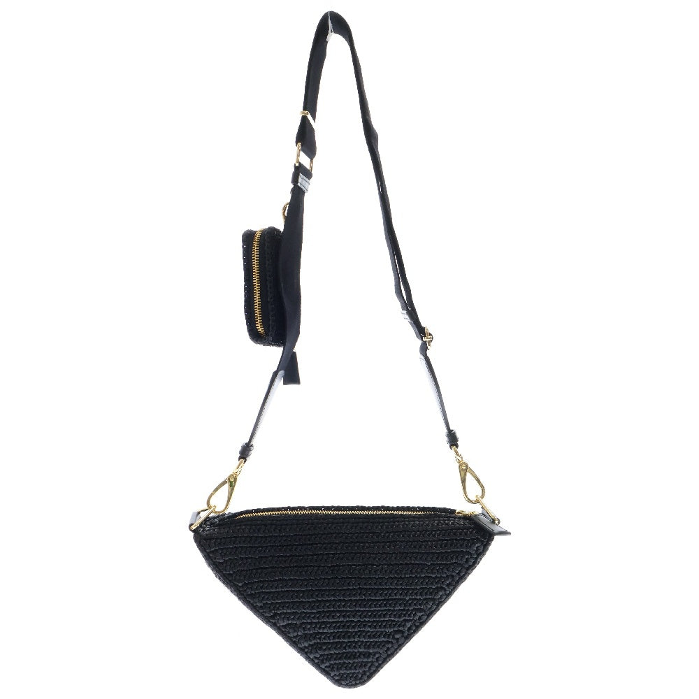 PRADA(プラダ) トライアングル クロシェ ブラック ラフィア ショルダーバッグ ゴールド金具 1BH190