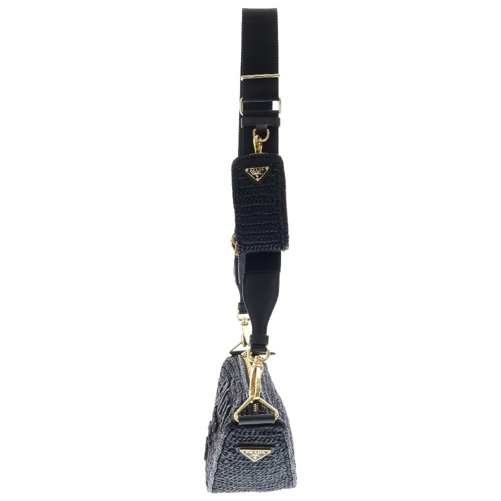 PRADA(プラダ) トライアングル クロシェ ブラック ラフィア ショルダーバッグ ゴールド金具 1BH190