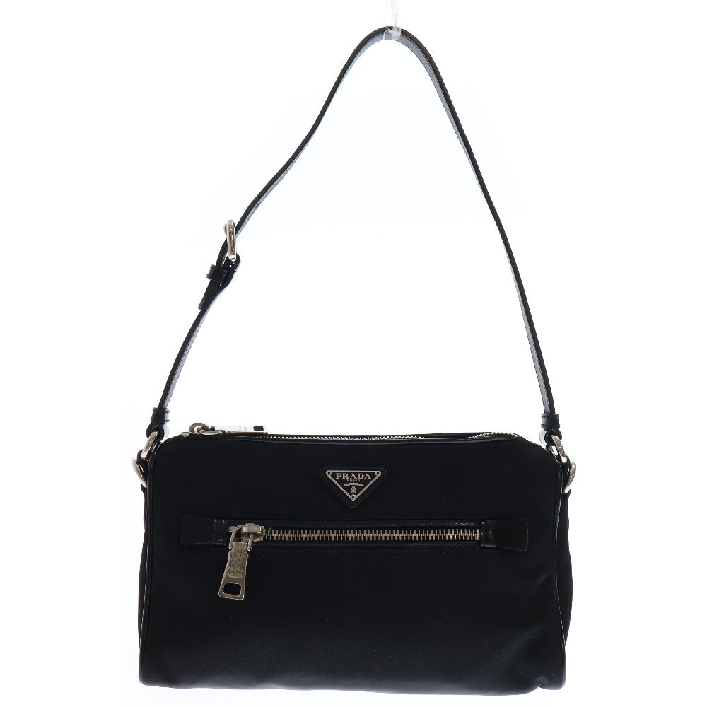PRADA(プラダ) ミニハンドバック ポーチ ブラック ワンショルダーバッグ ナイロン トライアングルロゴ シルバー金具 BN1834 ロゴ三角プレート