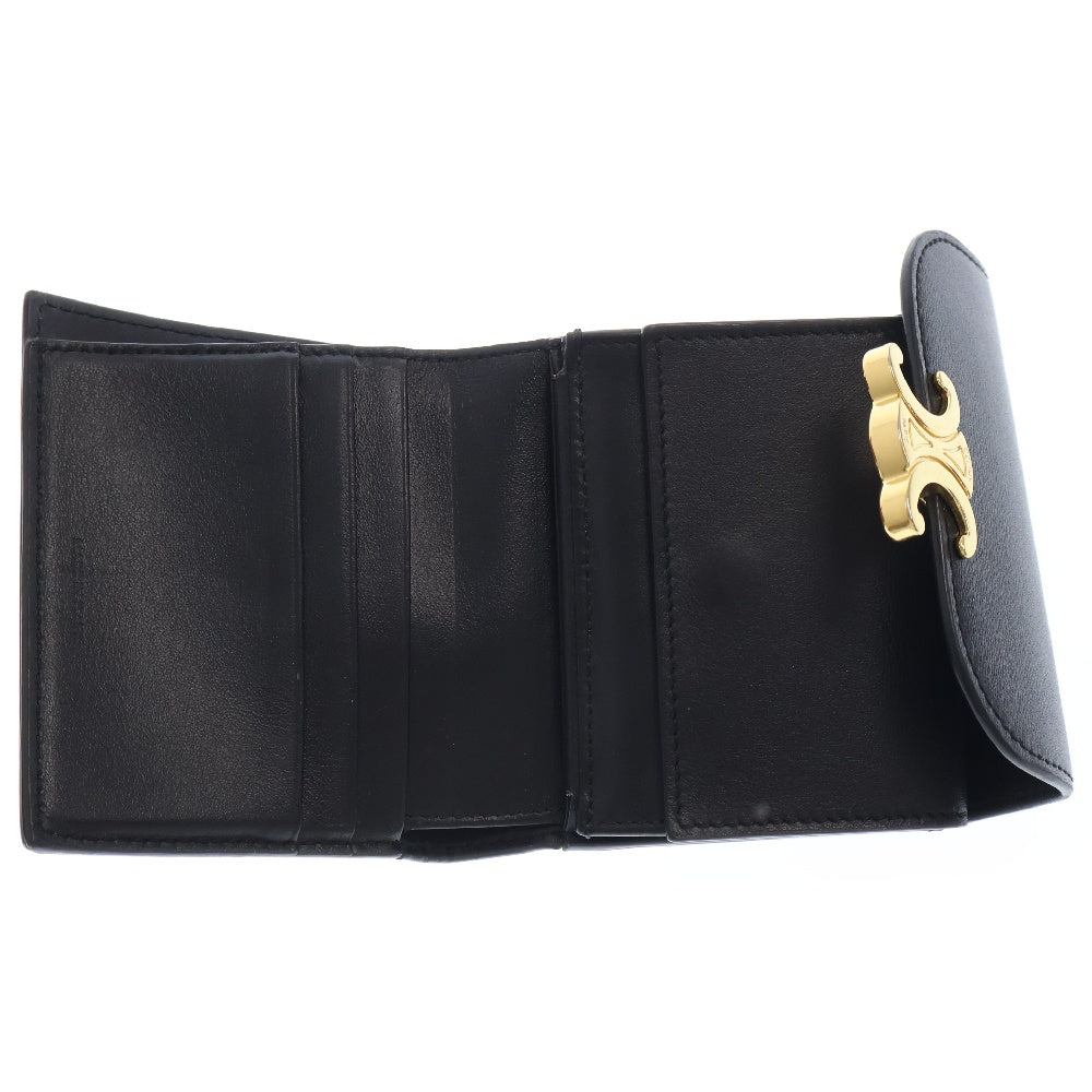 CELINE(セリーヌ) トリオンフ スモール フラップウォレット 三つ折り財布 レザー GD金具 ブラック