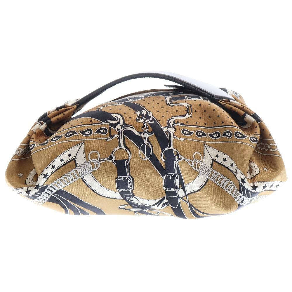 HERMES(エルメス) バリュソワ ハンドバッグ ブラウン シルク×レザー B刻印 シルバー金具