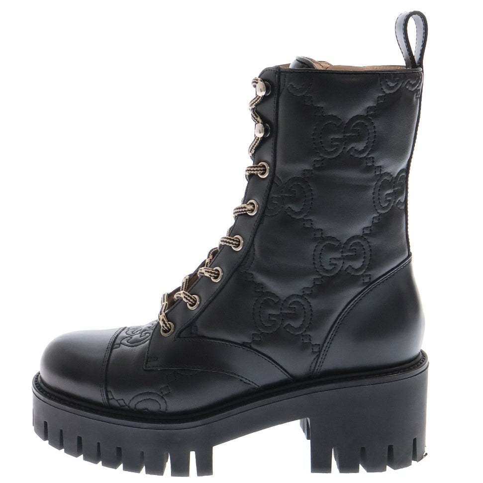 GUCCI(グッチ) GG 70mm Quilted Lace Up Boots GG キルト レースアップレザーブーツ ブラック 718386
