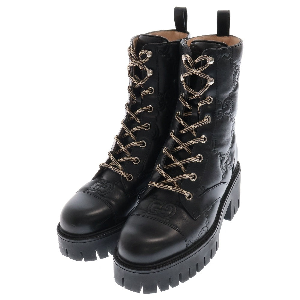 GUCCI(グッチ) GG 70mm Quilted Lace Up Boots GG キルト レースアップレザーブーツ ブラック 718386