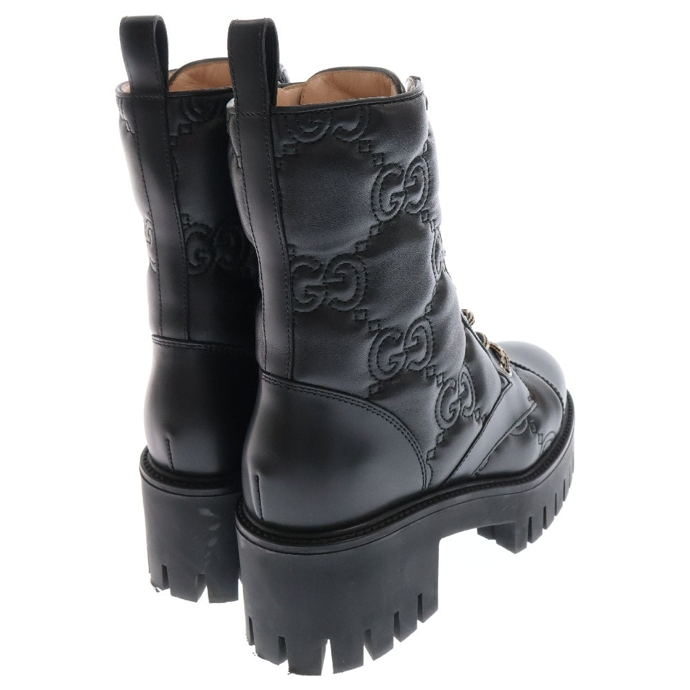GUCCI(グッチ) GG 70mm Quilted Lace Up Boots GG キルト レースアップレザーブーツ ブラック 718386
