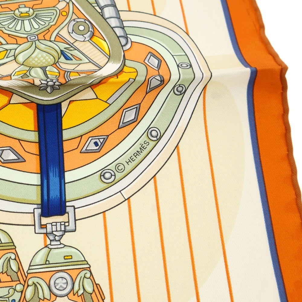 HERMES(エルメス) カレ90 TOUS EN SELLE すべては鞍の中に ホワイト オレンジ スカーフ