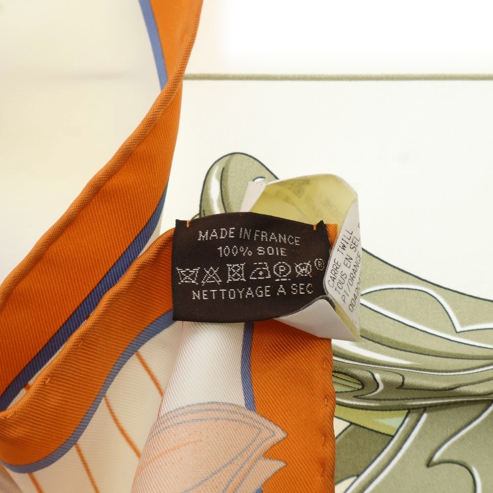 HERMES(エルメス) カレ90 TOUS EN SELLE すべては鞍の中に ホワイト オレンジ スカーフ