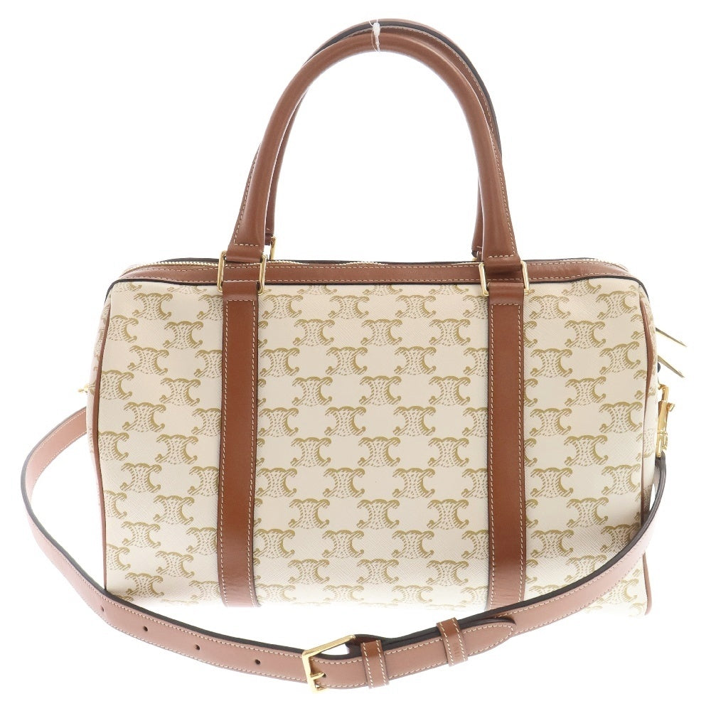 CELINE(セリーヌ) トリオンフ 2WAYレザーボストンバッグ ショルダーバッグ ホワイト×ブラウン レザー 113772CAS