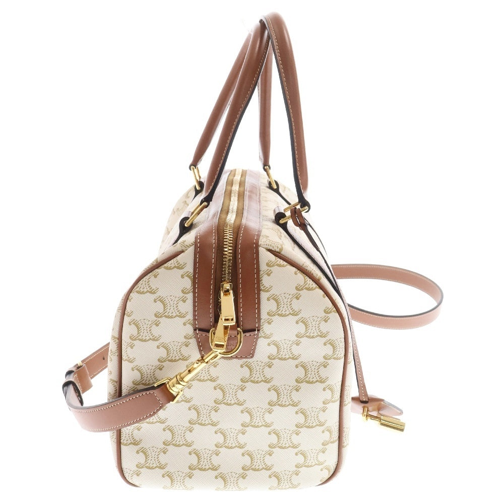 CELINE(セリーヌ) トリオンフ 2WAYレザーボストンバッグ ショルダーバッグ ホワイト×ブラウン レザー 113772CAS