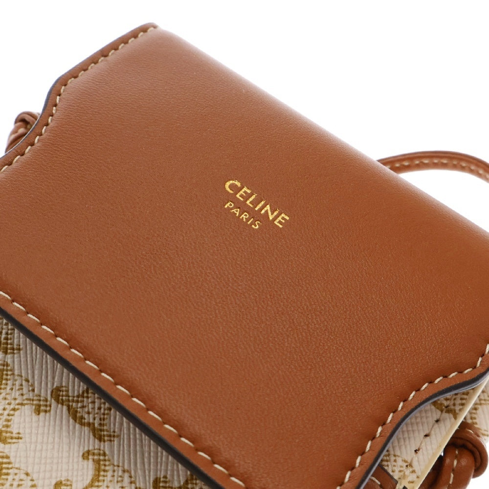 CELINE(セリーヌ) トリオンフ ラムスキン フラップ付きモバイルポーチ ショルダーバッグ レディース ブラウン×ホワイト 10G332CQD.01TA