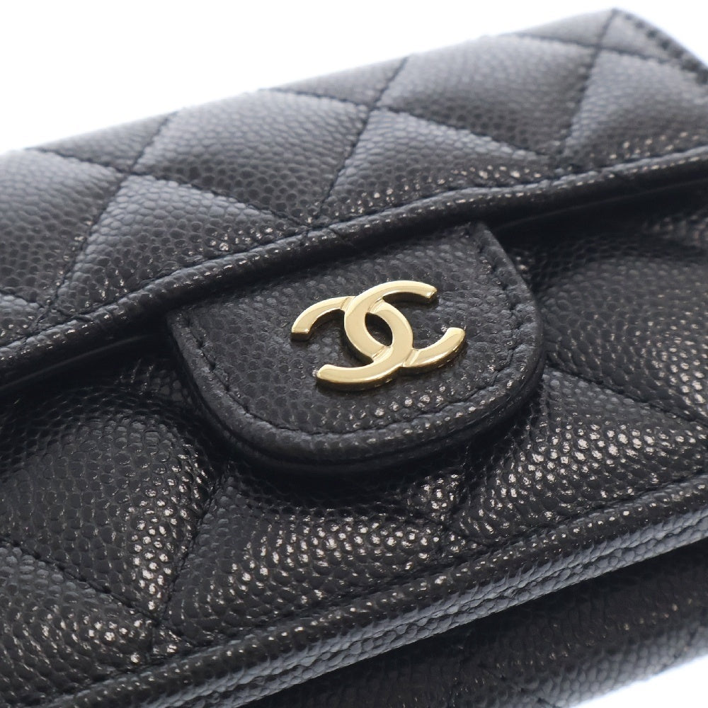 CHANEL(シャネル) マトラッセ コンパクトウォレット ブラック キャビアスキン ゴールド金具 財布