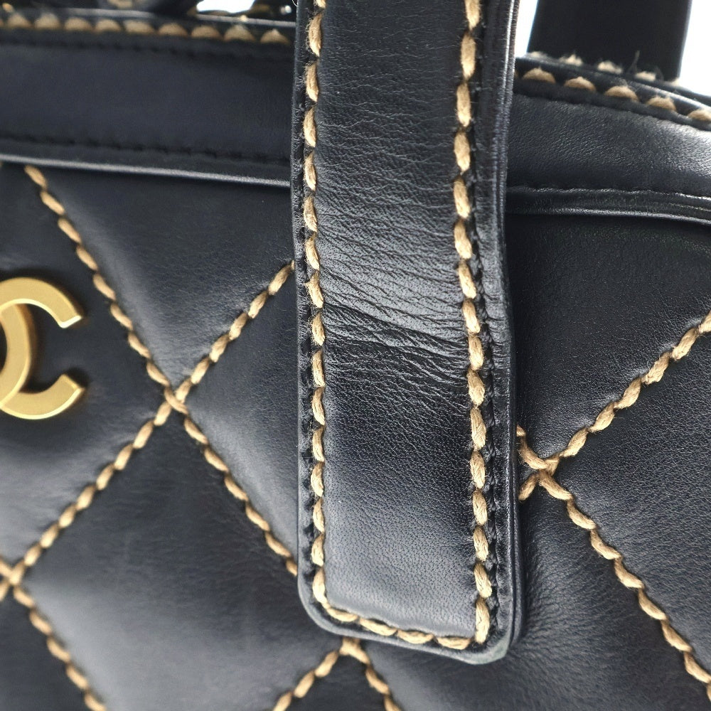 CHANEL(シャネル) ワイルドステッチ ハンドバッグ ブラック カーフスキン ゴールド金具 ココマーク