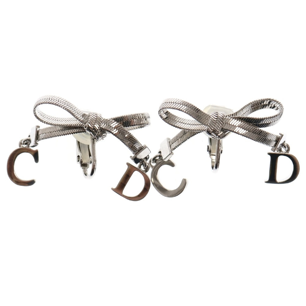Christian Dior(クリスチャンディオール) ロゴ リボン イヤリング メタル シルバー アクセサリー