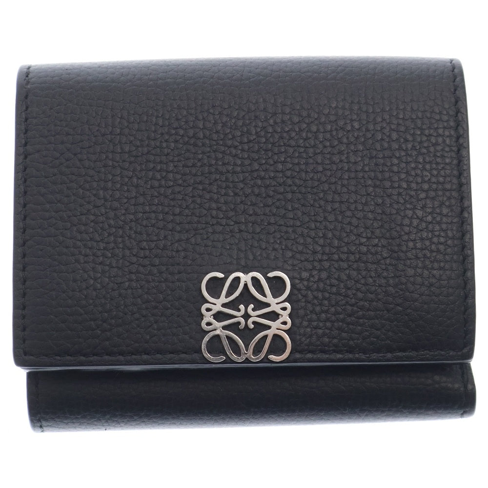 LOEWE(ロエベ) アナグラム トライフォールド ウォレット ブラック レザー シルバー金具 財布