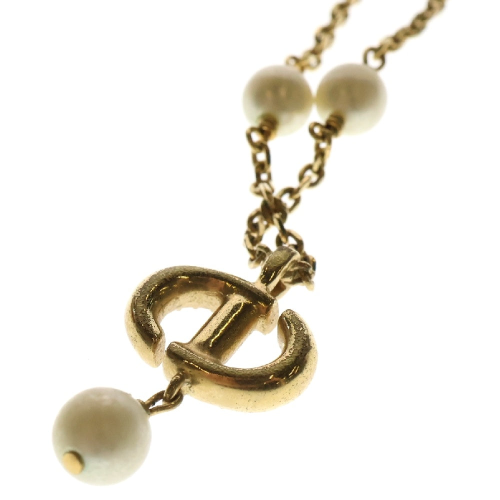 Christian Dior(クリスチャンディオール) CDロゴ パール ラインストーン チェーンネックレス ゴールド レディース