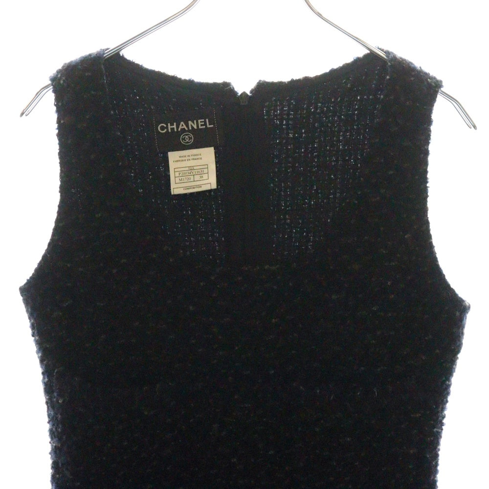 CHANEL(シャネル) 02AW ココマーク ツイード ウール ノースリーブワンピース ネイビー レディース P20034V11631