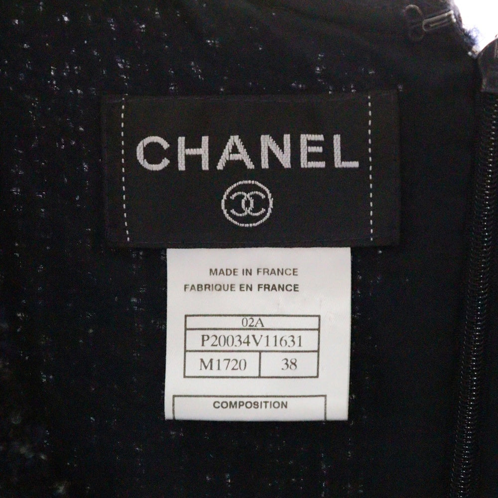 CHANEL(シャネル) 02AW ココマーク ツイード ウール ノースリーブワンピース ネイビー レディース P20034V11631