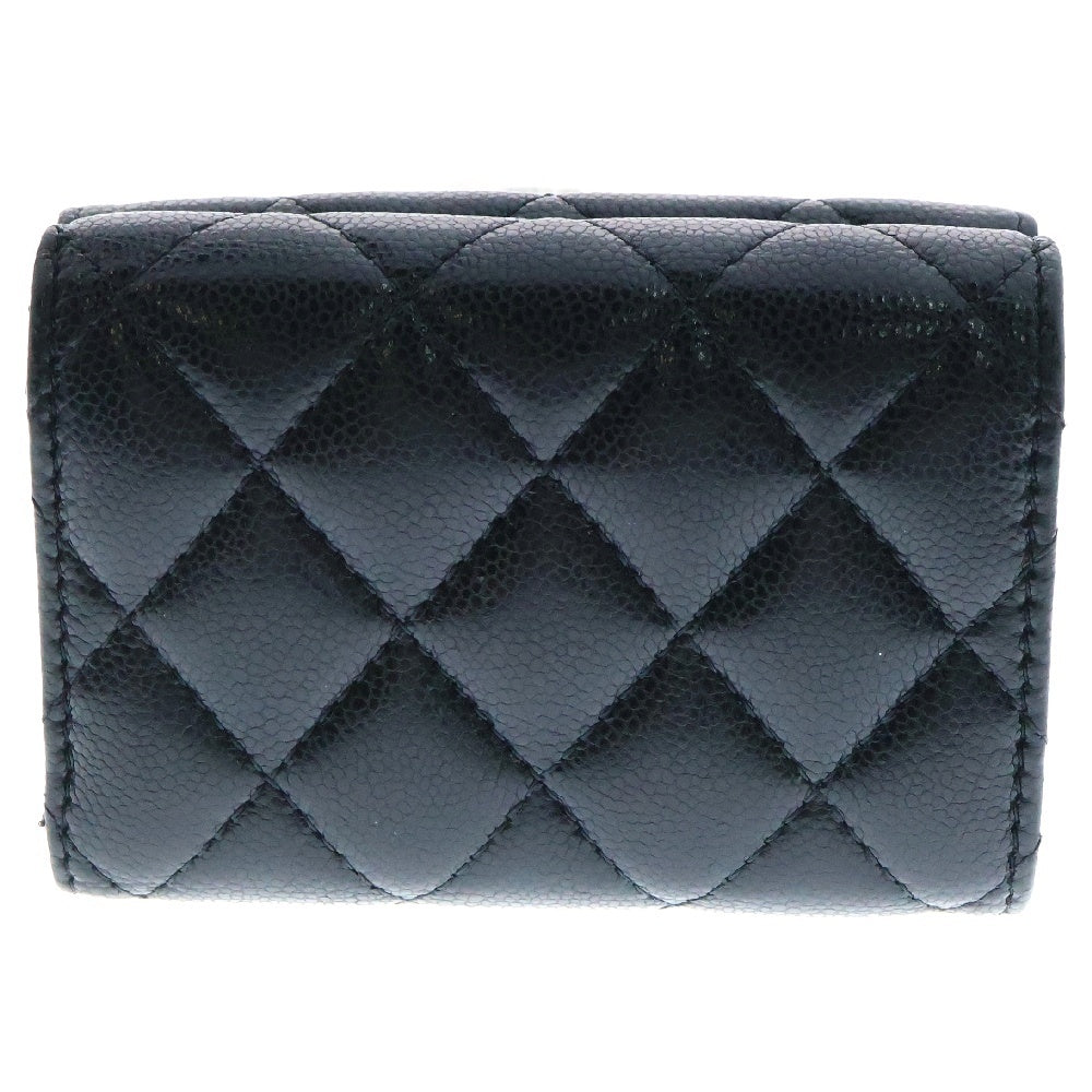 CHANEL(シャネル) スモール フラップウォレット 黒 キャビアスキン シルバー金具 三つ折り財布 ゴールド金具 ランダムシール