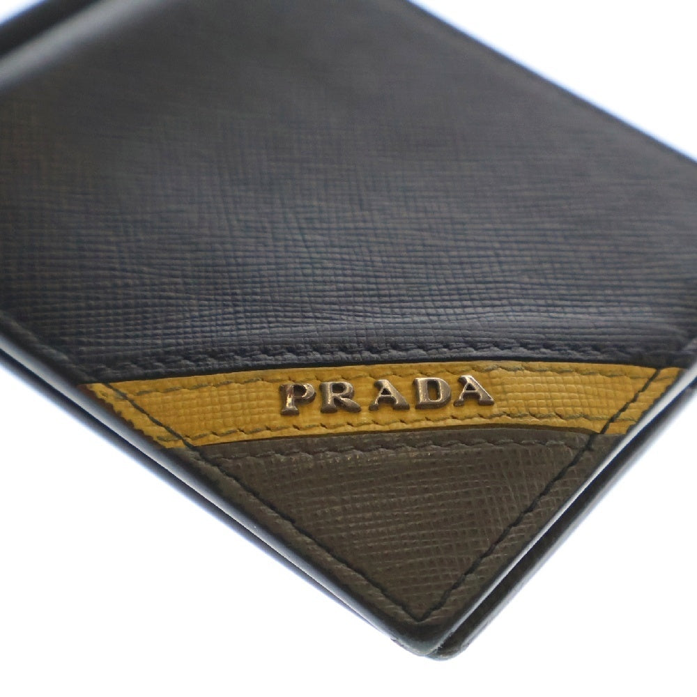 PRADA(プラダ) サフィアーノ マネークリップ レザー ブラック 二つ折り 財布 ウォレット