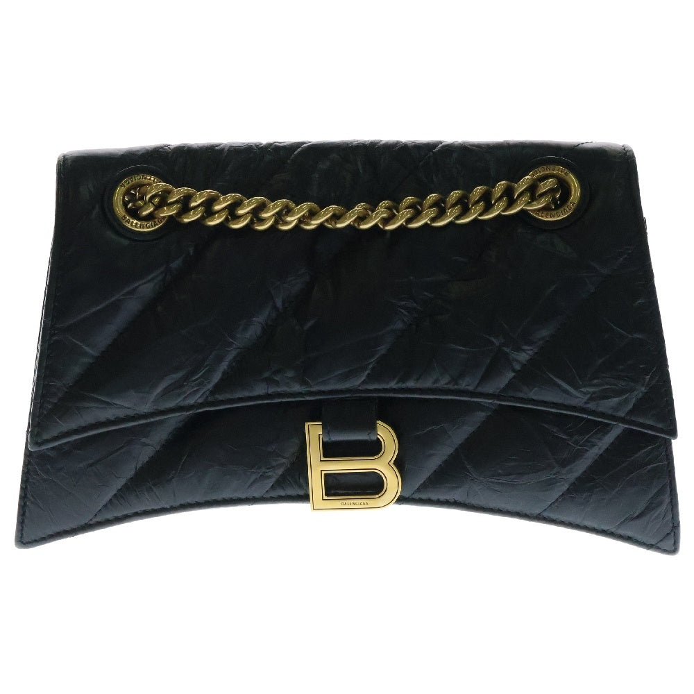 BALENCIAGA(バレンシアガ) クラッシュ ショルダーバッグ チェーンバッグ 斜め掛けバッグ 肩掛けバッグ ブラック ゴールド金具 カーフスキン 716351