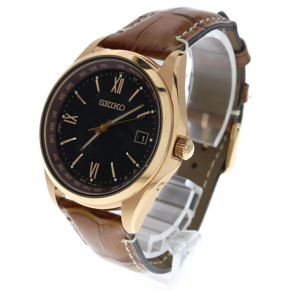 SEIKO(セイコー) SBTM298 セイコーセレクション 黒文字盤 SS×レザー/ソーラー ワールドタイム 腕時計 メンズ
