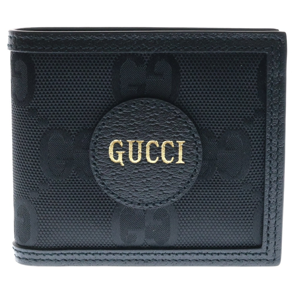 GUCCI(グッチ) オフザグリット二つ折り 財布ウォレット ナイロンキャンバス×レザー ブラック 625574