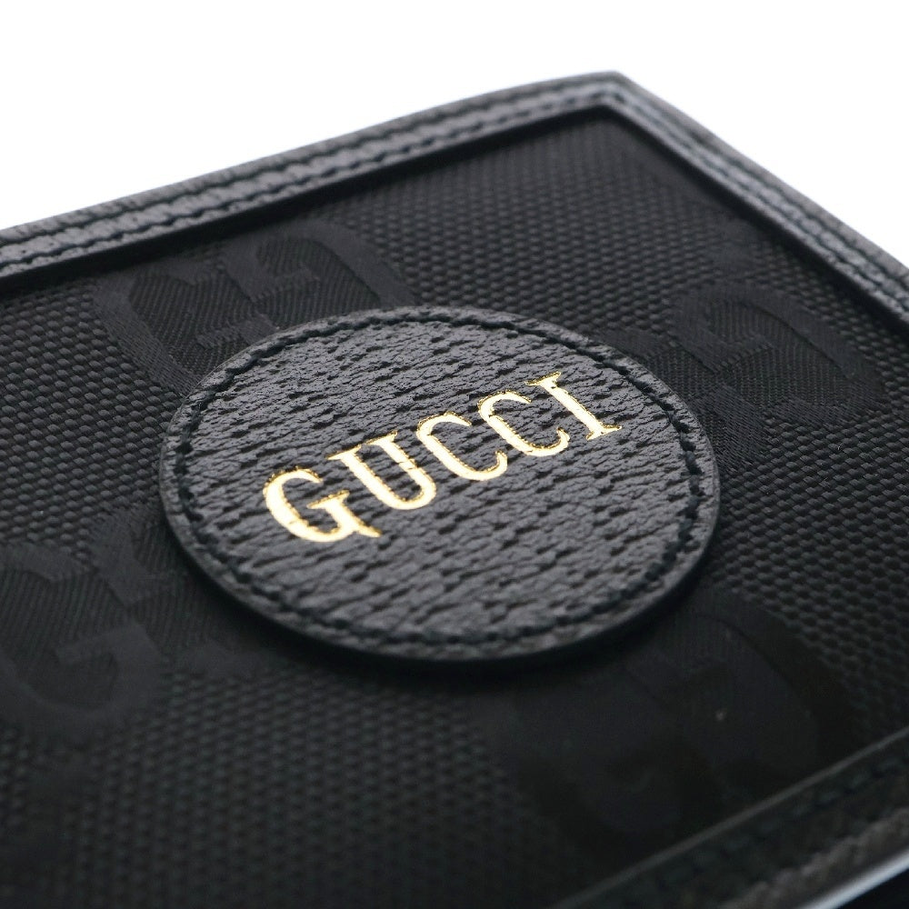 GUCCI(グッチ) オフザグリット二つ折り 財布ウォレット ナイロンキャンバス×レザー ブラック 625574
