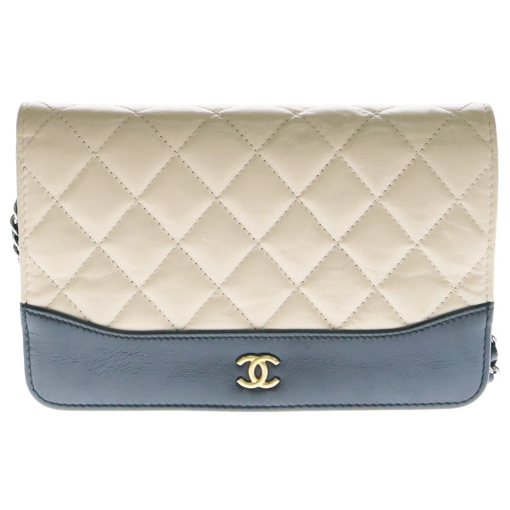 CHANEL(シャネル) ガブリエル ドゥ シャネル チェーンウオレット ショルダーウォレット 長財布 ラムスキン ベージュ×ブラック ゴールド金具 A84839