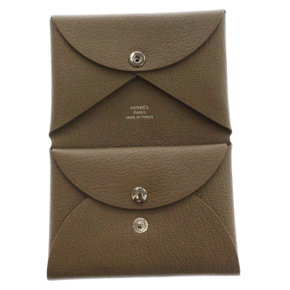 HERMES(エルメス) カルヴィ デュオ シェーブル エトゥープ コインケース 財布 シルバー金具 W刻印 ブラウン
