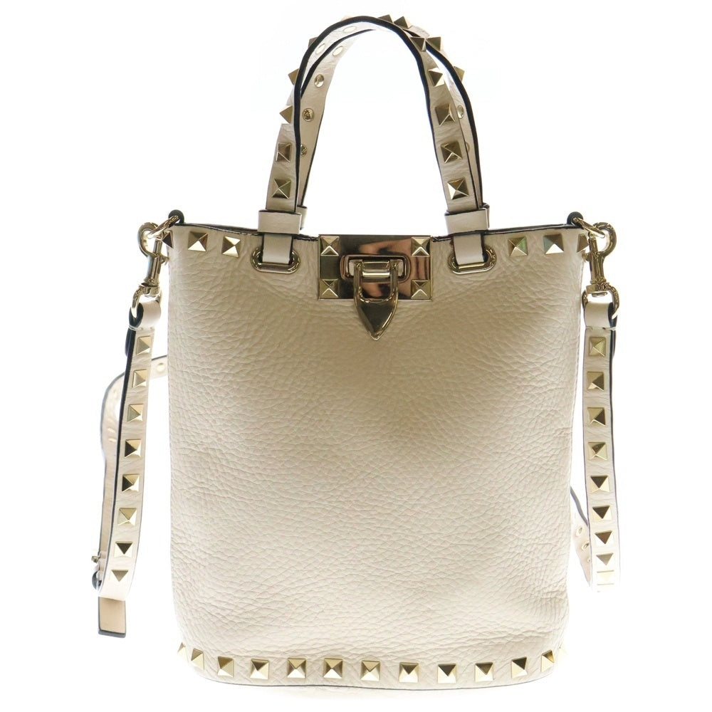 VALENTINO(ヴァレンチノ) スタッズ 2WAY ハンドバッグ ショルダーバック アイボリー レザー