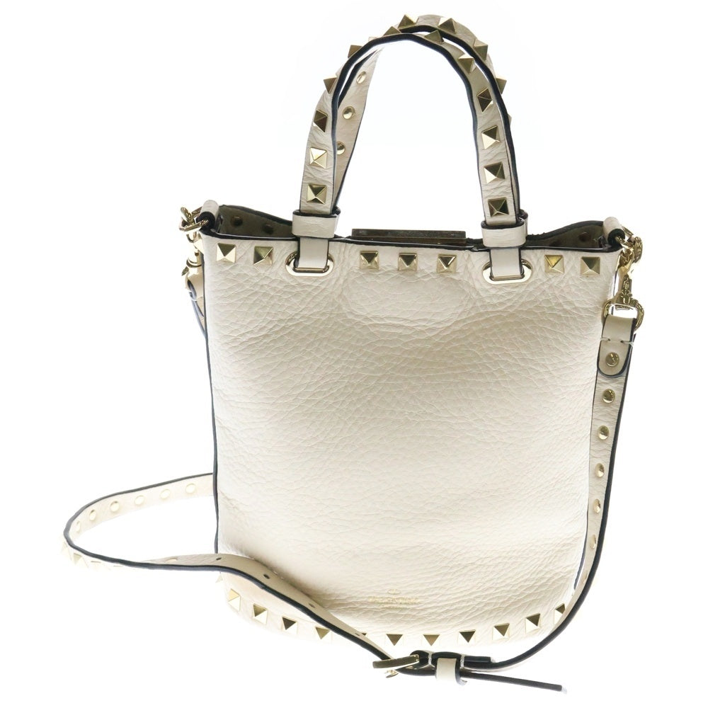 VALENTINO(ヴァレンチノ) スタッズ 2WAY ハンドバッグ ショルダーバック アイボリー レザー
