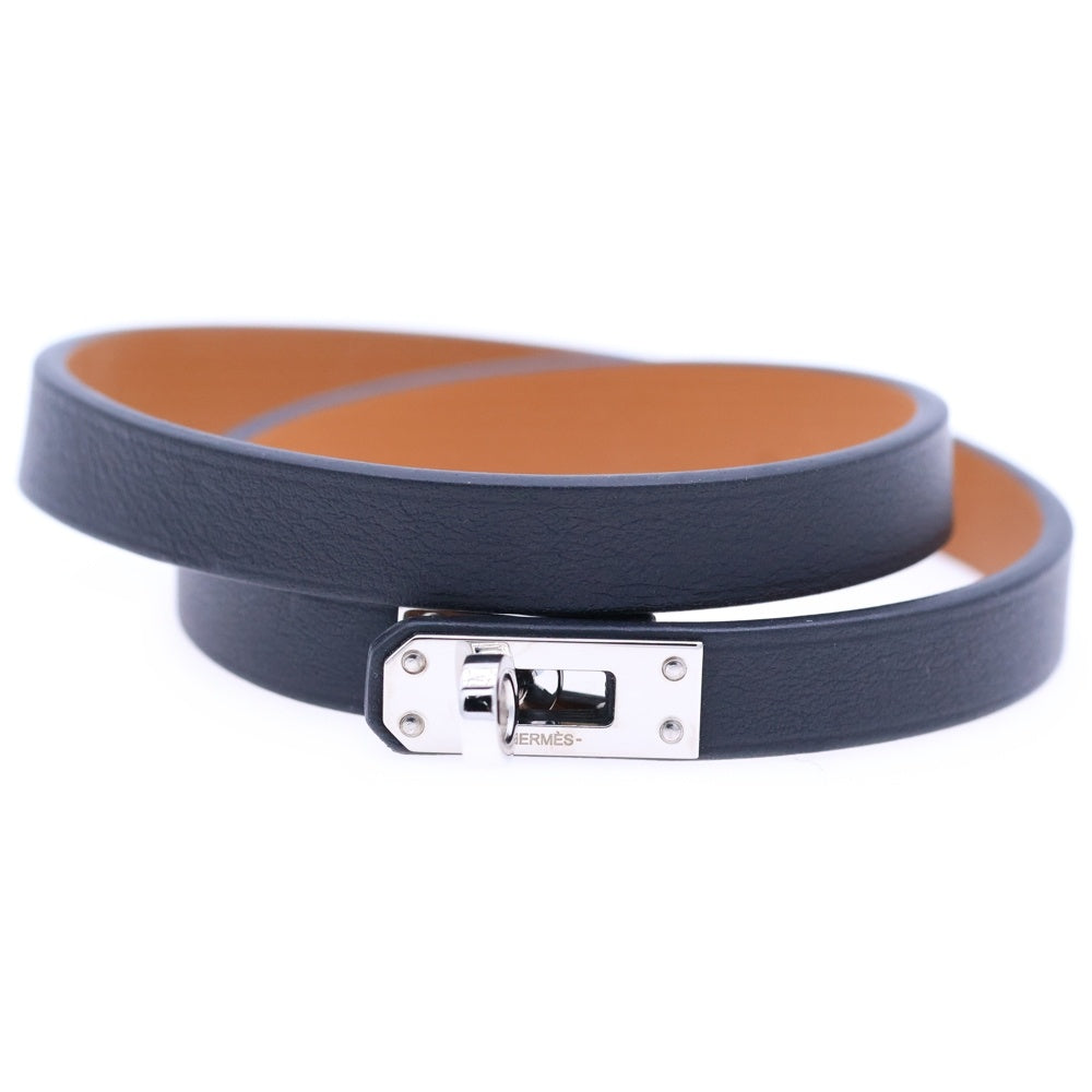 HERMES(エルメス) ミニ・ケリー ブレスレット レザー シルバー金具 ブラック W刻印