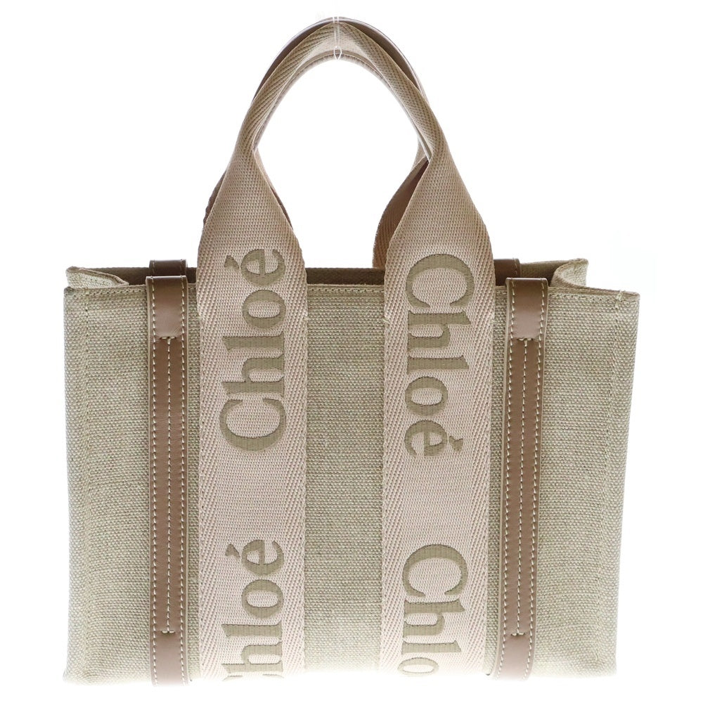 Chloe(クロエ) ウッディ スモール トートバッグ ショルダーバッグ ミニバッグ ベージュ×ピンク キャンバス×レザー ゴールド金具 CHC23AS397L1726Y