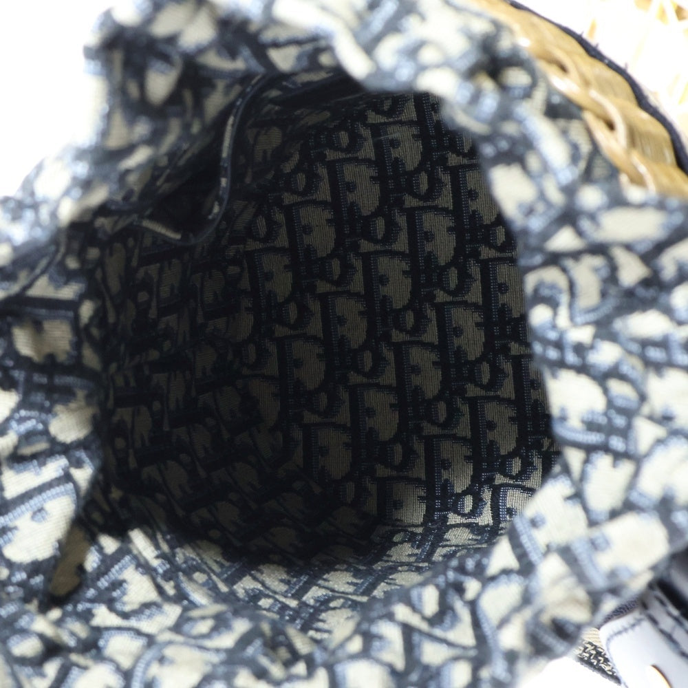 Christian Dior(クリスチャンディオール) オブリーク ウィッカー バスケットバッグ ショルダーバッグ ネイビー キャンパス×レザー ゴールド金具