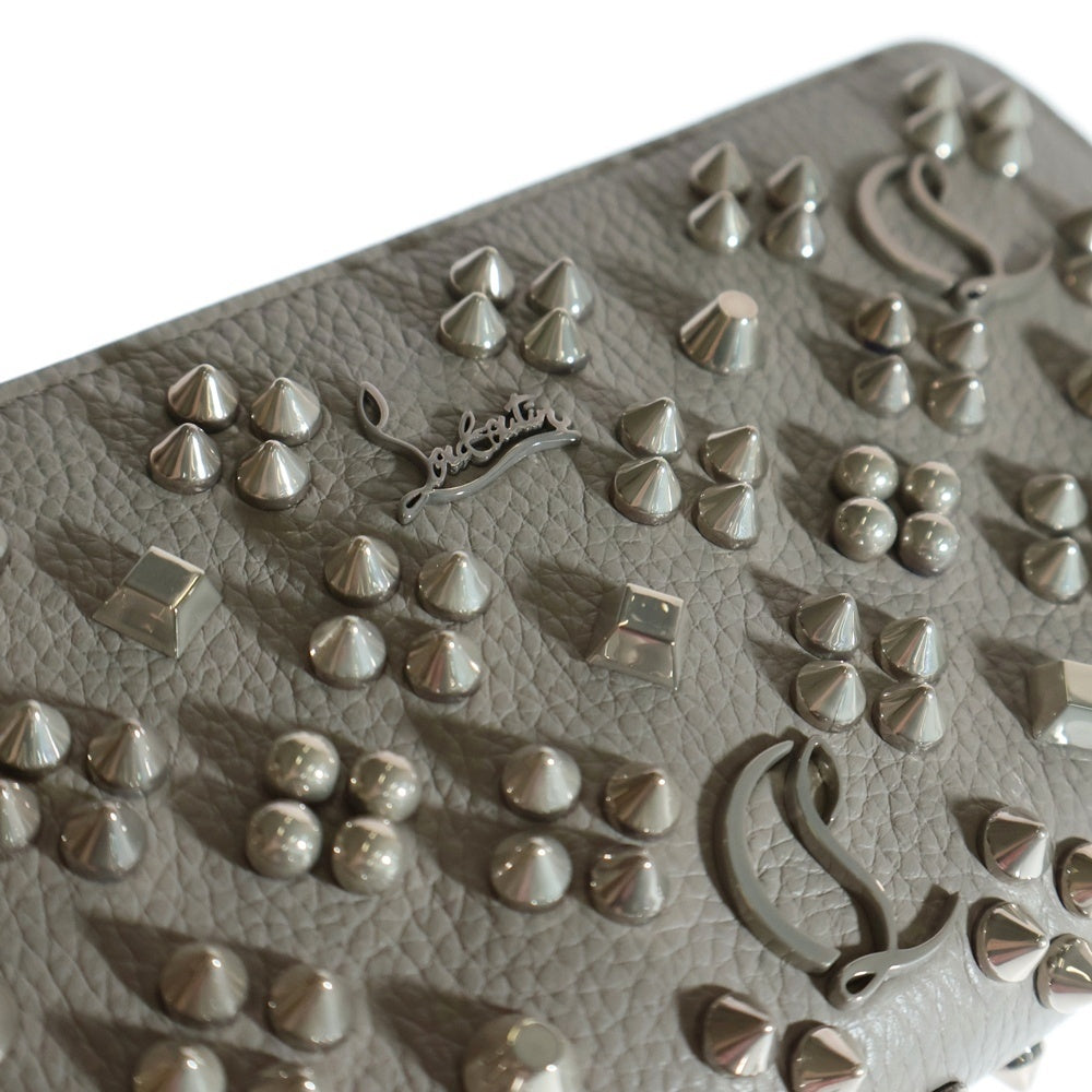 CHRISTIAN LOUBOUTIN(クリスチャンルブタン) Panettone Wallet パネトーネ ラウンドファスナー スタッズ レザーロングウォレット 長財布 グレー 3175224 I512
