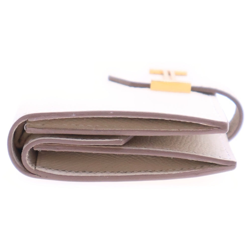 HERMES(エルメス) ベアンミニ クレ エプソン 三つ折り財布 コンパクトウォレット アイボリー ゴールド金具 W刻印